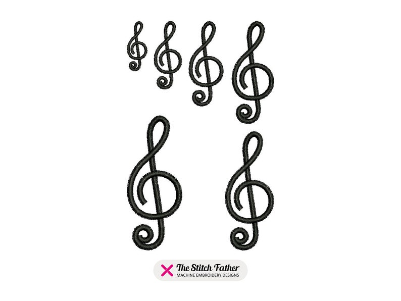 Mini Treble Clef Machine Embroidery design Treble Clef Silhouette Musical Note Linear Music Symbol G Clef Icon INSTANT DOWNLOAD image 2
