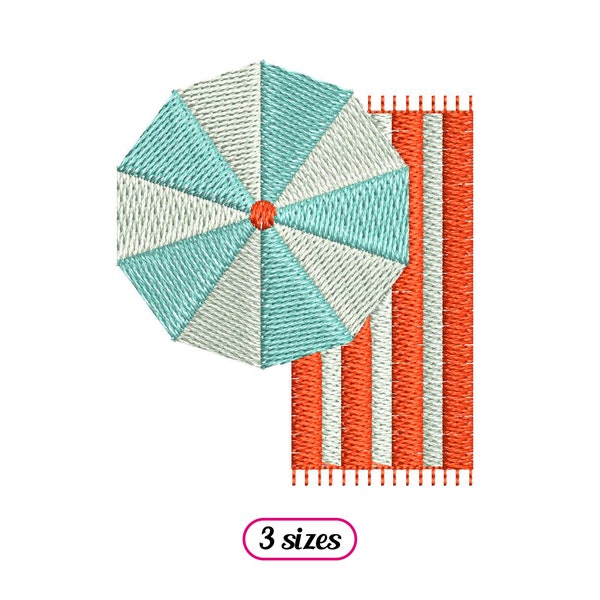 Mini Beach Umbrella Machine Embroidery design – Beach Umbrella and Towel – Cute Sunshade Beach Towel – Vintage Summer - INSTANT DOWNLOAD