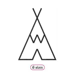 May include: Black and white outline of a teepee tent with a simple design. The image includes the text "6 sizes".