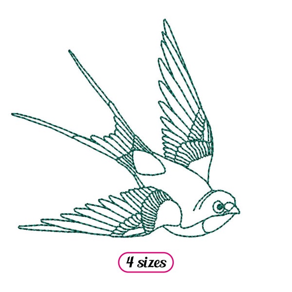 Swallow Machine Embroidery design – Detailed Swallow – Bird Outline Quick Stitch - Realistic Flying Bird – Vintage Bird - INSTANT DOWNLOAD