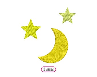 Mini Stars and Moon Machine Embroidery design – Tiny Stars with Crescent Moon – Starry Sky – Composition of Moon Stars - INSTANT DOWNLOAD