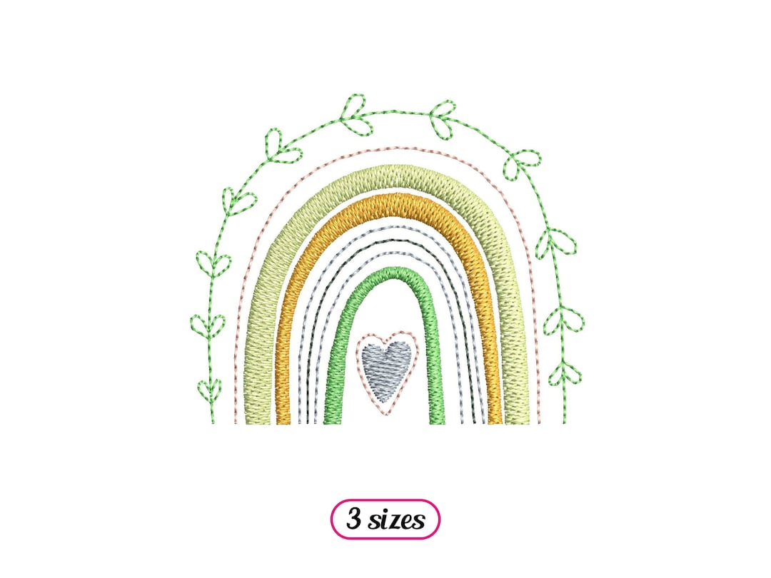 Mini Boho Rainbow Heart Leaves Machine Embroidery Design - 3 Sizes ...