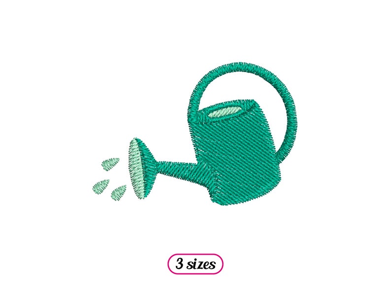 May include: A green watering can with a spout pouring water. The can has a handle and a lid. The water is depicted as small green drops.