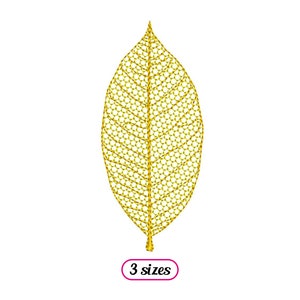 Könnte beinhalten: Ein goldenes Blatt mit einem zarten, filigranen Muster. Das Blatt ist auf weißem Hintergrund isoliert. Der Text "3 Größen" befindet sich unter dem Blatt.