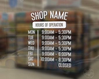 Custom Business Hours Vinyl Decal, Store Hours Decal, Modern Business Hours Window Decal