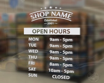 Custom Business Hours Vinyl Decal, Store Hours Decal, Business Hours Window Decal