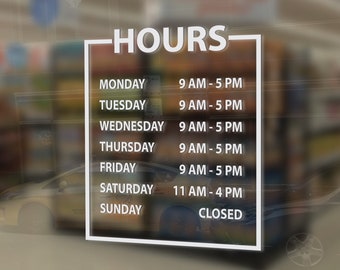 Custom Business Vinyl Decal, Store Hours Decal, Window Decal for Business
