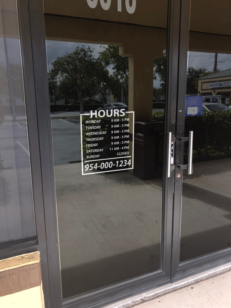 Custom Business Hours Vinyl Decal Store Hours Decal Business Etsy