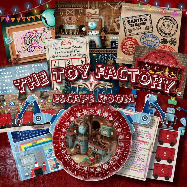 Jeu de salle d'évasion de Noël Kit de jeu imprimable bricolage pour enfants The Toy Factory | Jeu de fête de Noël Jeu de cadeau de Noël Jeu d'évasion de Noël