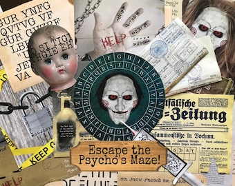 Escape Room Printable – The Psycho’s Maze: Horror Puzzle Game Kit for Teens & Adults