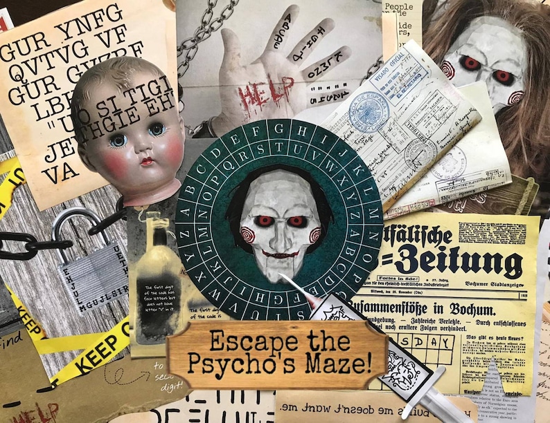 escape room game diy printable game kit the psychos maze