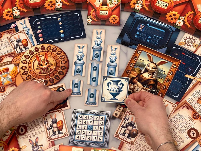 Easter-themed printable escape room with time travel adventure and holiday puzzle challenges for family game night