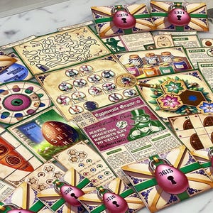 Printable Easter-themed escape room adventure featuring egg heist investigation and spring celebration challenges
