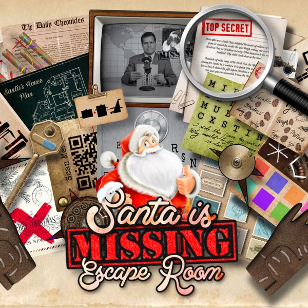 Gioco Escape Room di Natale Kit di gioco stampabile natalizio fai-da-te Babbo Natale manca! / Gioco per feste di Natale Gioco per regali di Natale Natale fai da te