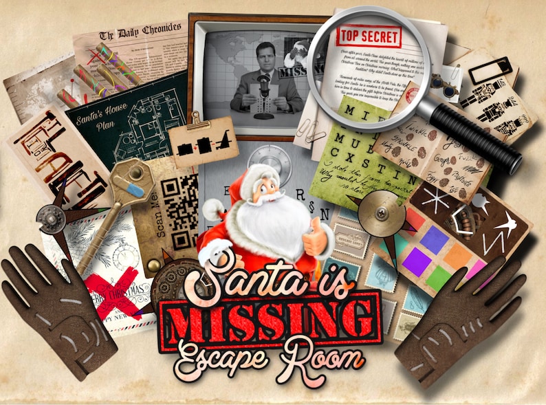 Christmas Escape Room Game DIY Christmas Printable Game Kit Santa is Missing Christmas Party Game Christmas Gift Game DIY Christmas image 1