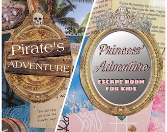 Kit imprimible Escape Room Kit de juego imprimible pirata para niños Piratas vs Princesas / Juego de fiesta de princesas Regalo pirata Niños Escape Room DIY