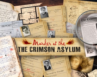 Afdrukbare detective Cold Case Murder Mysterie Detective Spel Moord in het Crimson Asylum | Sherlock-spelaftrek Escape Room-spelmysterie