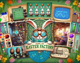 Wielkanocna gra escape room DIY Wielkanocny zestaw gier do wydrukowania dla dzieci Ucieczka z wielkanocnej fabryki | Gra Wielkanocna Prezent wielkanocny Wielkanocny pokój ucieczki