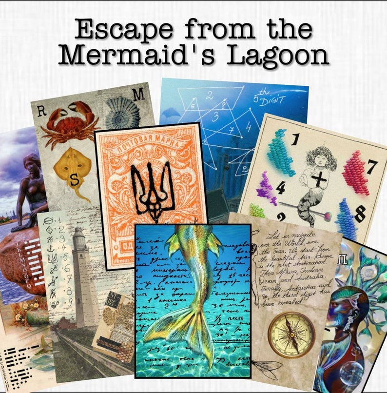 Escape Room Game DIY Mermaid Printable Game Kit Mermaid Lagoon Mermaid Party Game Girls Gift Family Escape Room DIY image 1