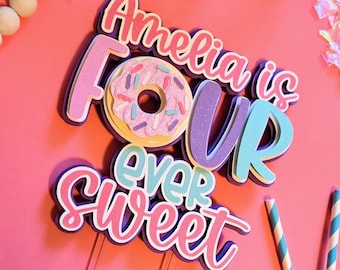 CHEEREVEAL 4th Donut Birthday Backdrop, Four Ever Sweet Happy Birthday