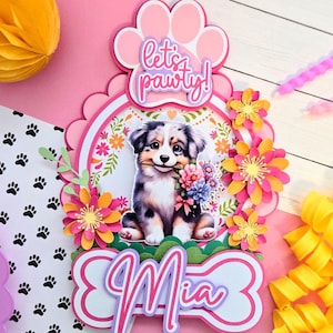 Puppy Cake Topper | Dog Party Cake Topper | Dog Theme Birthday | Let&#39;s Pawty Dog Theme | Cute Dog Party Decor