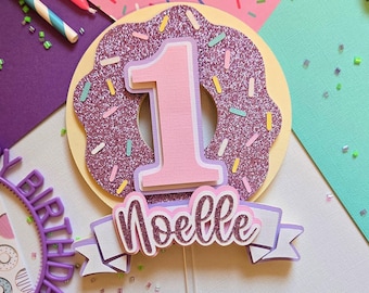 Donut Cake Topper: Pink Glitter Donut Party Decor