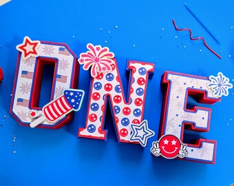 ONE Little Firecracker | ONE Cool Dude | 4th of July First Birthday | ONE American Dude First Birthday 3D Letters