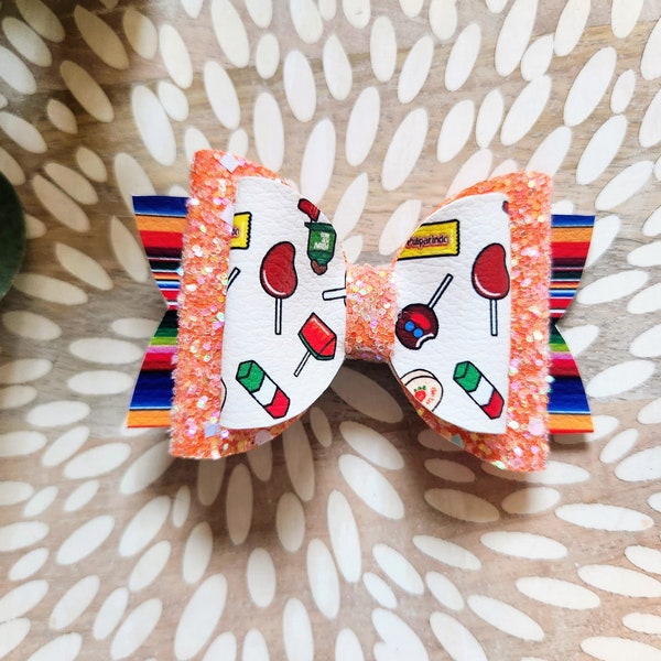 Dulce Themed Hair bow | Candy Themed Hairbow | Mexican Candy Bow | Hairbow for Little Girls | Leather Hairbow | Glitter hair bow