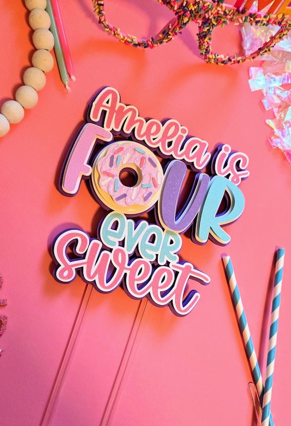 24 PCS Donut Sweet One Birthday Decorations - Cupcake Toppers For 1st Birthday Party