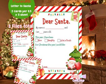 Printable Letter to Santa – Kids Christmas Activity | Holiday Wish List Cards | Instant Download PDF
