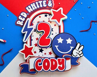 Red White and Two Cake Topper: 4th of July Birthday Party Decor