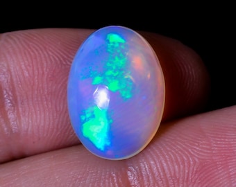 Natural White Ethiopian Opal Oval Shape Cabochon:  4.5 Ct Loose Gemstone Jewelry Making 16X11X6mm