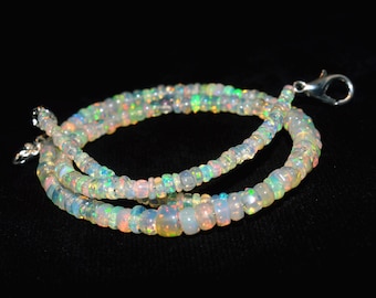 Natural White Ethiopian Opal Rondelle Beads Strand:  35.80 Ct Welo Fire Gemstone Necklace, 16"
