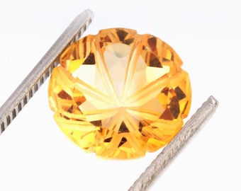 AAA Natural Citrine Loose Gemstone: 6.86 Carat Faceted Round Cut Crystal, 12.5X12.5X7 mm