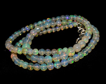 White Ethiopian Opal Rondelle Beads Strand: 52.6 Ct Welo Fire Gemstone Necklace 4-6.5mm, 18.5"