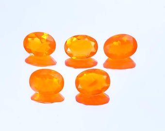 Natural Mexican Fire Opal 5Pc Lot: Faceted Oval Loose Gemstones, Jewelry 3.5 Ct 8X6X3mm