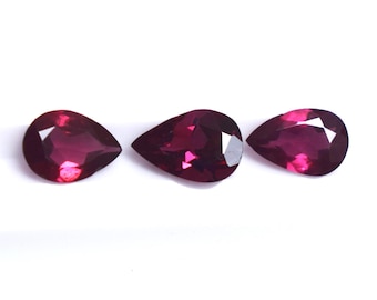 Natural Rhodolite Garnet Faceted Pear Cut 3 Pcs Set Gemstones: 2.44 ct, 7X5X2.5 8X5X3.5mm