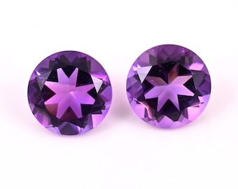 Natural Purple Amethyst Gemstone Pair: Faceted Round Cut Healing Crystal, 3.55 ct  8X8X5 mm