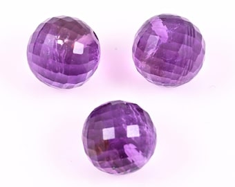 Natural Amethyst Faceted Beads 3Pcs Set: 10mm Balls , AAA Quality 21.4 Cts Jewelry Making