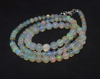 Natural White Ethiopian Opal Rondelle Beads Strand: 44 Cts Welo Fire Gemstone Necklace, 18"