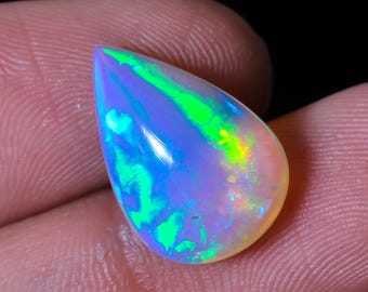 Natural White Ethiopian Opal Pear Shape Cabochon:  4.5 Ct Loose Gemstone Jewelry Making 16X11X6mm