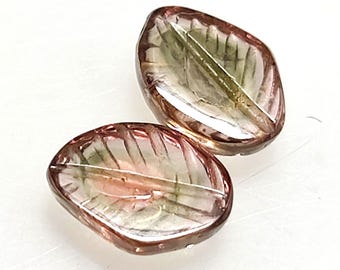 AAA Natural Watermelon Tourmaline Carved Leaf Shape Pair: Loose Gemstone 1.99 Ct, 7.5X5.6 mm