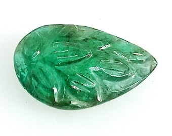 Natural Zambian Emerald Carved Leaf Shape Loose Gemstone: Healing Crystal, 2.02 Carats 12X9 mm