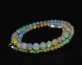Natural White Ethiopian Opal Rondelle Beads Strand: 38.30 Ct Welo Fire Gemstone Necklace, 15.5"