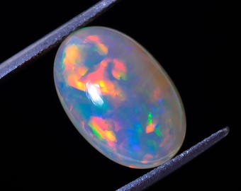 Natural White Ethiopian Opal Oval Shape Cabochon:  4 Ct Loose Gemstone Jewelry Making 15X10X7 mm