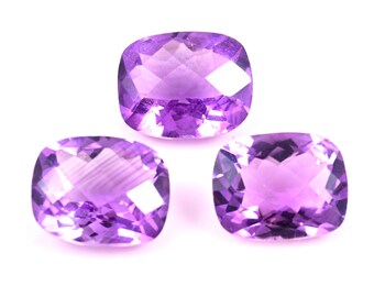 Natural Amethyst Faceted Radiant Cut 3 Pcs Loose Gemstones:  AAA Quality, 7.65 Carats 10X8X5mm