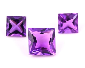 AAA Quality Purple Amethyst Square Cut Loose Gemstones 3Pcs Set: 4.4Cts 6-8mm Jewelry Making
