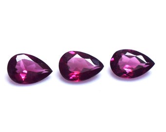 Natural Rhodolite Garnet Pear 3Pcs Set Loose Gemstone: 2.63 Ct, 7x5mm For Making Jewelry
