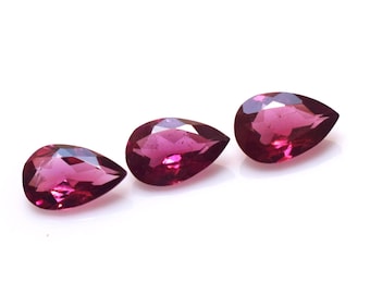Natural Rhodolite Garnet Pear 3Pc Set Faceted Gemstone: 1.95 Ct, 7x5mm  For Making Jewelry
