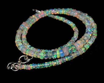 Natural White Ethiopian Opal Rondelle Beads Strand: 35.9 Ct Welo Fire Gemstone Necklace, 16"